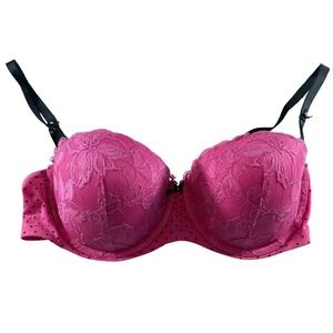 Victoria's Secret Pink Lace Balconet Bra Black Polka Dot 38C 265598-BV0